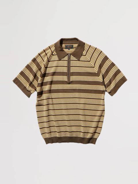 Half Zip Knit Polo Jacquard - Brown