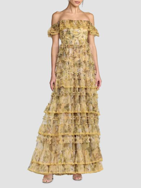 MAC DUGGAL Women's Floral Tiered Off-The-Shoulder Gown - Buttercream