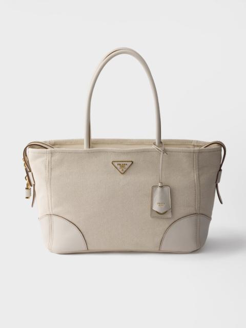 Prada Large linen blend and leather tote bag