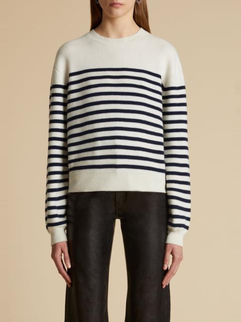 KHAITE The Viola Sweater in Ivory and Navy Stripe