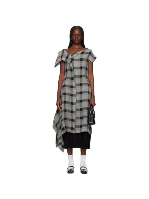 Y's Black & Gray U-Handkerchief Hem Midi Dress