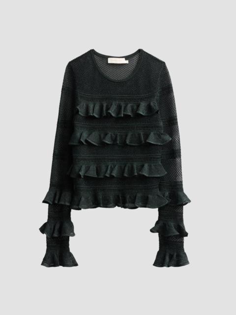 Zimmermann Women's Valiant Lace Frill Top - Metallic Bottle Green