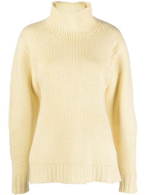 Jil Sander 뒤 높은 목 점퍼를 엽니다