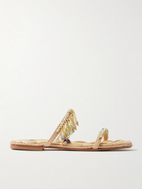 Dries Van Noten Fringed Bead-embellished Raffia Sandals