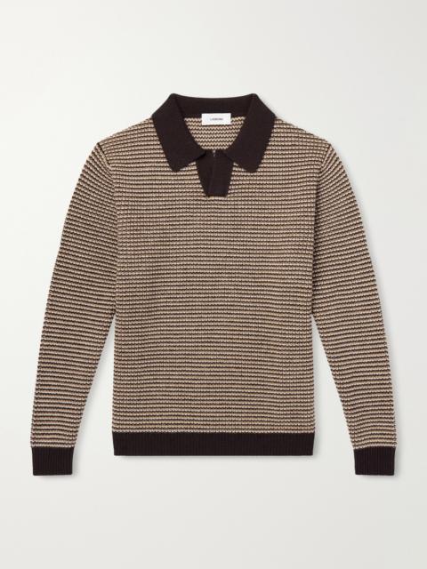 LARDINI Striped Camp-Collar Wool and Cashmere Blend Sweater