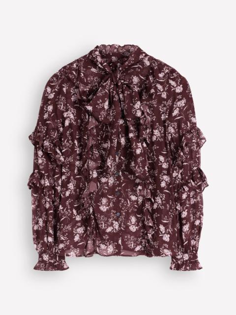 BODEN Ruffled Georgette Top-Chocolate, Enchanted Sprigs