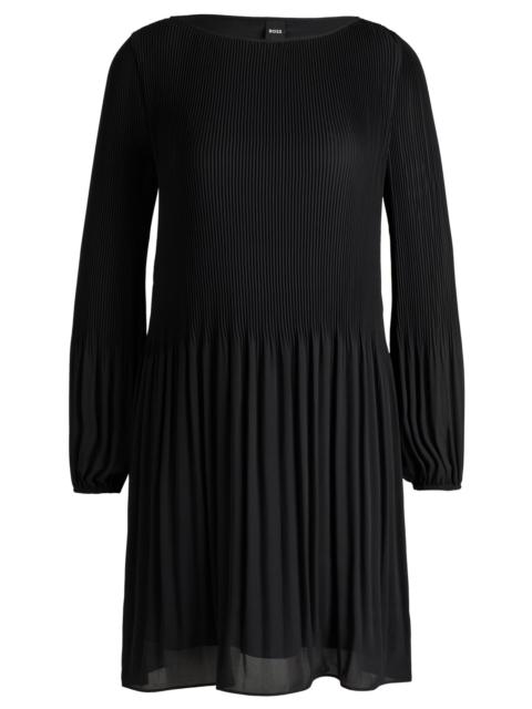 BOSS REGULAR-FIT DRESS WITH PLISSÉ PLEATS AND CREW NECKLINE
