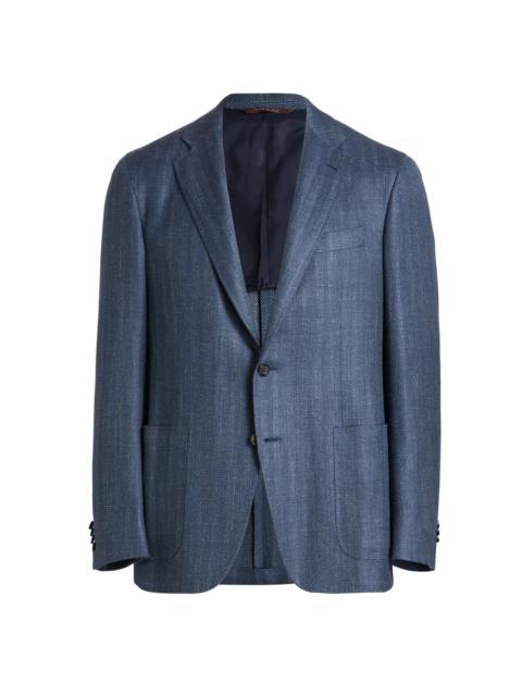 Canali Men's Denim Herringbone Patch Jacket - Blue