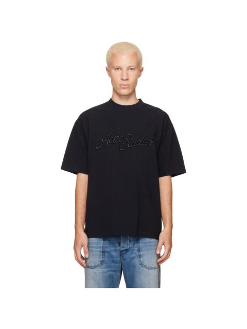 Acne Studios Black Piqué Logo T-shirt