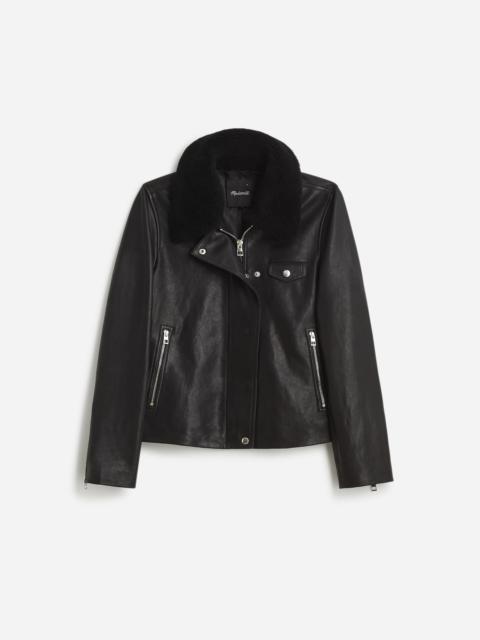 Madewell Sherpa-Collar Asymmetric Zip-Front Jacket in Leather