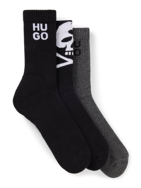 HUGO THREE-PACK OF RIBBED SHORT SOCKS WITH SEASONAL DETAILS