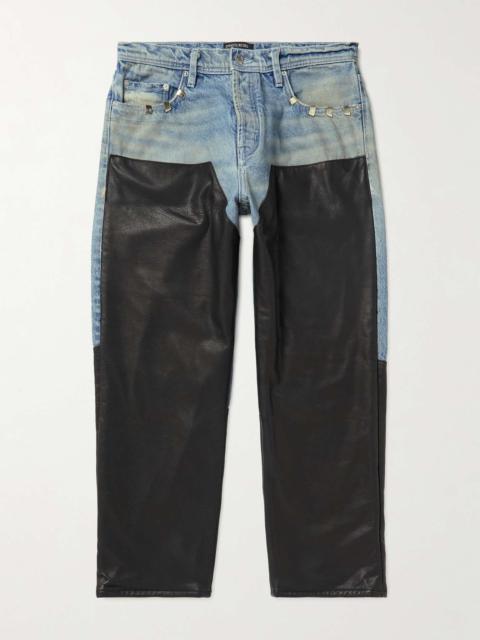 Enfants Riches Déprimés Embellished Leather-Panelled Distressed Jeans