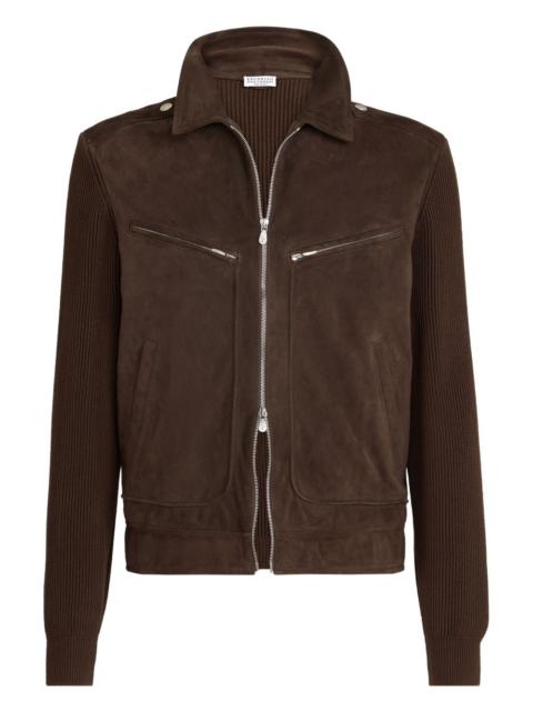 Brunello Cucinelli ribbed-knit suede jacket