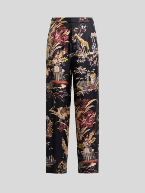 Etro SILK PYJAMA-STYLE TROUSERS WITH FLOWER AND ANIMAL MOTIF