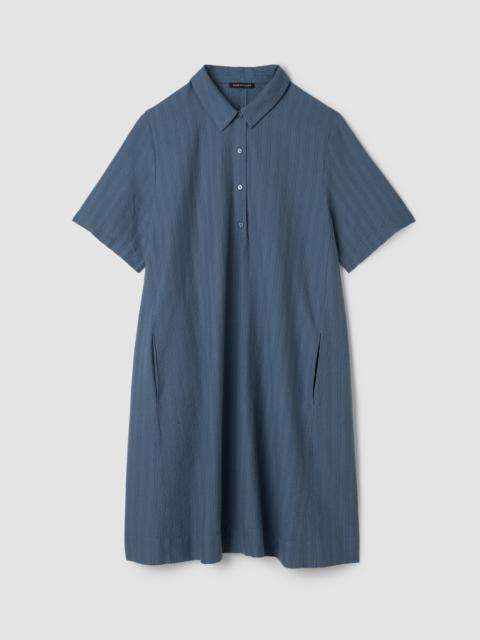 EILEEN FISHER Cotton Blend Stripe Stitch Classic Collar Dress