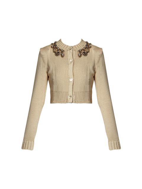 Embellished Knit Cotton Cropped Cardigan neutral