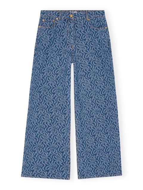 BLUE JACQUARD DENIM WIDE PANTS