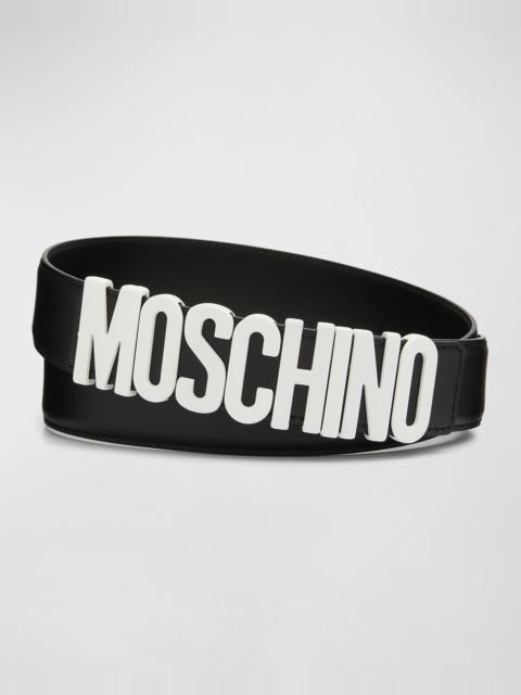 Moschino Men's Metal Logo Leather Belt