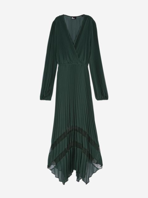 The Kooples GREEN PLEATED LONG DRESS