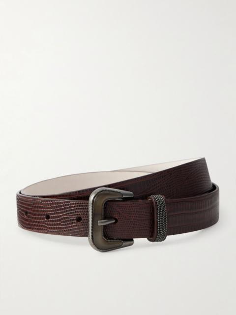 Brunello Cucinelli Lizard-effect leather belt Burgundy