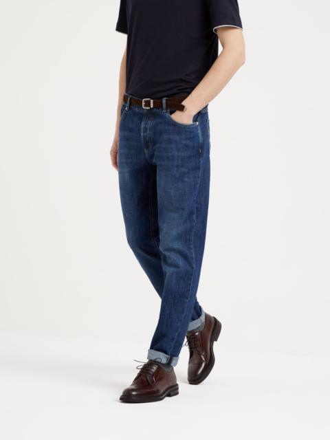 Lightweight denim traditional fit five-pocket trousers