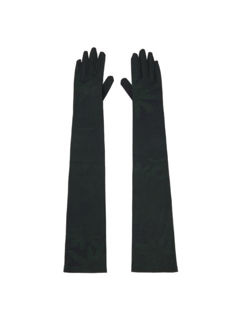 Green & Black Printed Floral Gloves