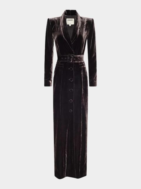 L'AGENCE Raini Velvet Shawl-Collar Maxi Coat