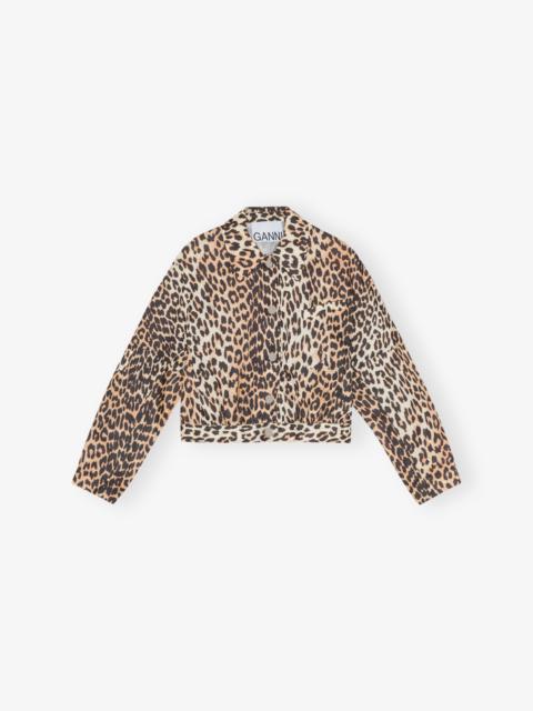 GANNI LEOPARD DUCHESSE NYLON CROPPED JACKET
