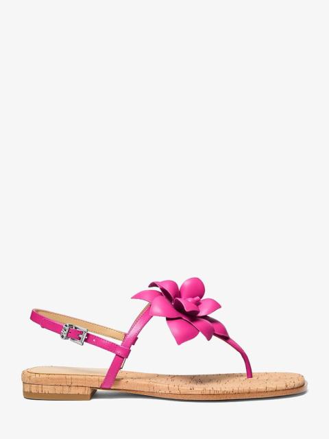 MICHAEL KORS Jacie Floral Embellished Leather T-Strap Sandal