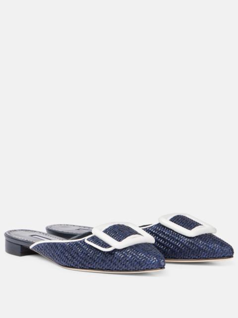 Manolo Blahnik Maysale leather-trimmed raffia mules