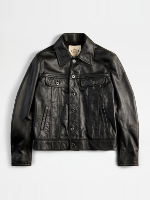 Tod's JACKET IN LEATHER - BLACK