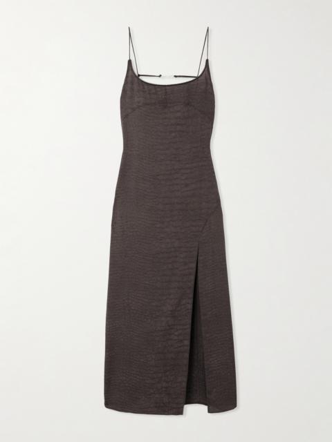 JACQUEMUS Notte Embellished Croc-effect Crepe Midi Dress