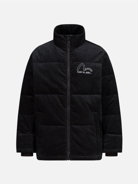 EVISU Seagull and Slogan Embroidered Velvet Down Jacket