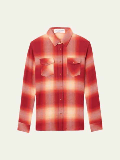 God’s True Cashmere Tomato Shadow Plaid Cashmere Sport Shirt