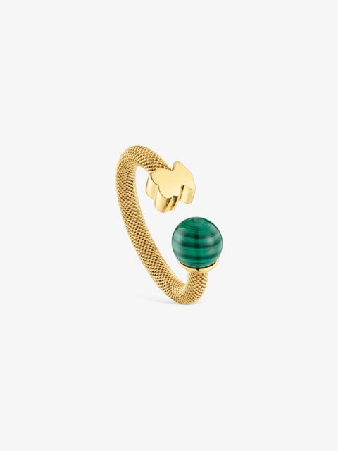 TOUS Gold-colored steel Open ring with malachite Icon Mesh