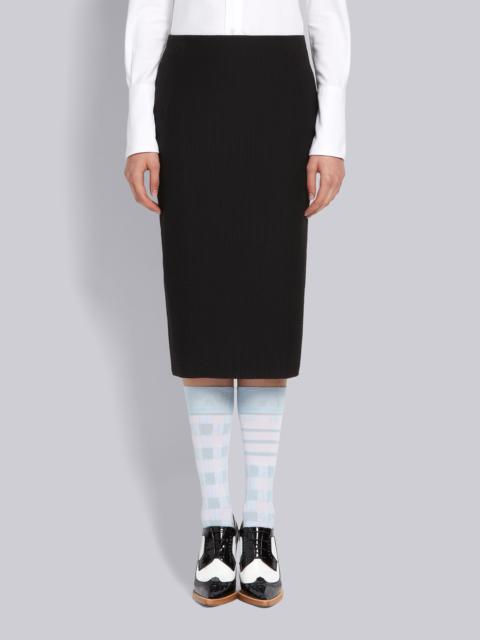 Thom Browne Black Cashmere Seersucker Sheath Low-Rise Knee-Length Pencil Skirt
