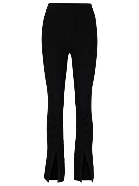 HUGO RIBBED-CREPE REGULAR-FIT TROUSERS WITH SLIT HEMS