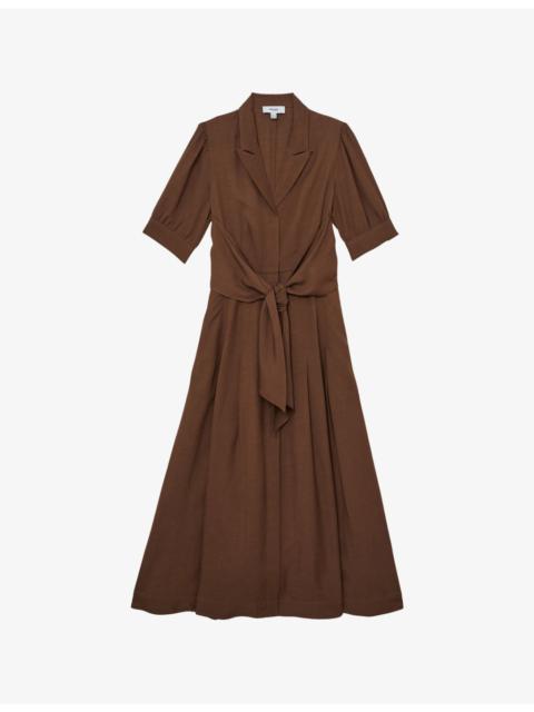 REISS Tessera Short-Sleeve Linen-Blend Midi Dress