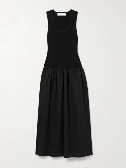 Malia ribbed-knit and cotton-poplin midi dress