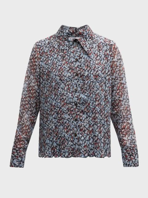 GANNI Floral Pleated Georgette Shirt