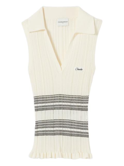 Claudie Pierlot striped V-neck polo top