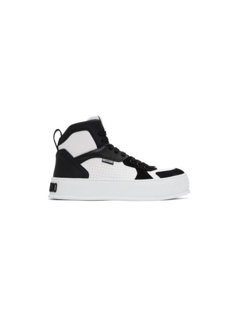 White & Black Bumps & Stripes High-Top Sneakers