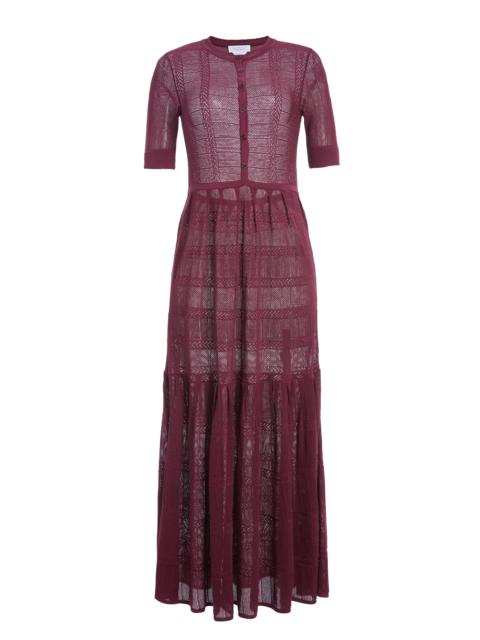 Iris Pointelle Knit Dress with Slip in Bordeaux Cotton Silk