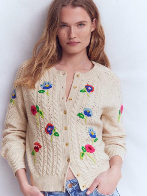 BODEN Liv Embroidered Cable Cardigan-Oatmeal Melange