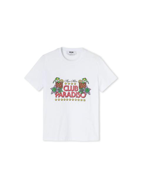 MSGM Solid color cotton crewneck t-shirt with "club paradiso" graphic