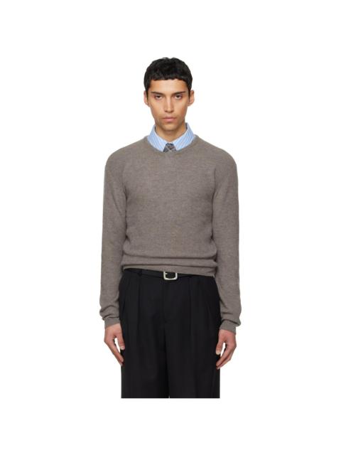 Tonywack Taupe Superfine Wool Commando V-Neck Knit Sweater