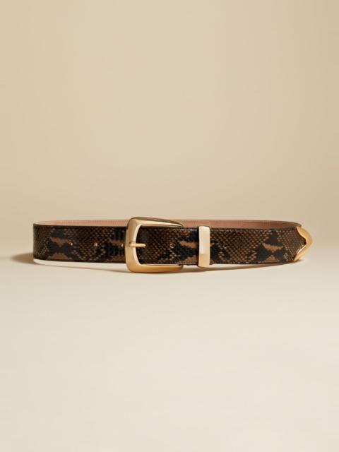 KHAITE The Bruno Belt in Brown Python-Embossed Leather with Gold