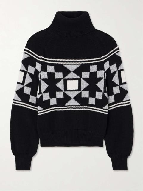 HIGH SPORT Lara intarsia-knit metallic cotton-blend turtleneck sweater Black