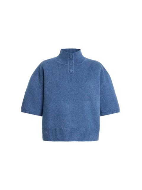 BRANDON MAXWELL The Kinley Cropped Cashmere Henley Sweater blue
