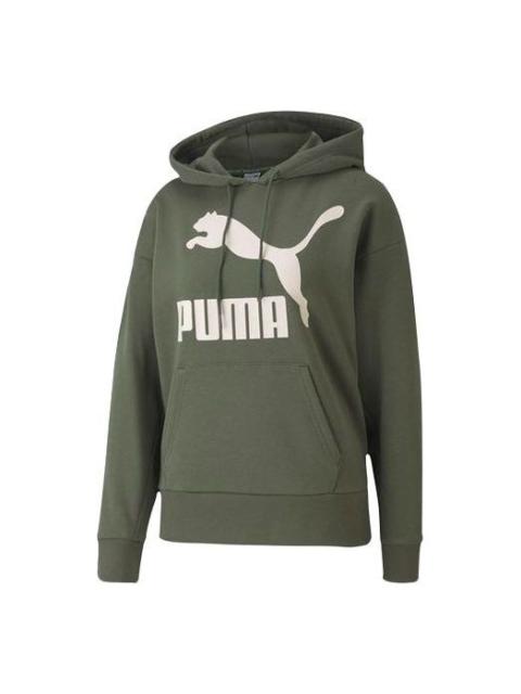 (WMNS) PUMA Classics Logo Hoodie 'Olive Green White' 599197-64